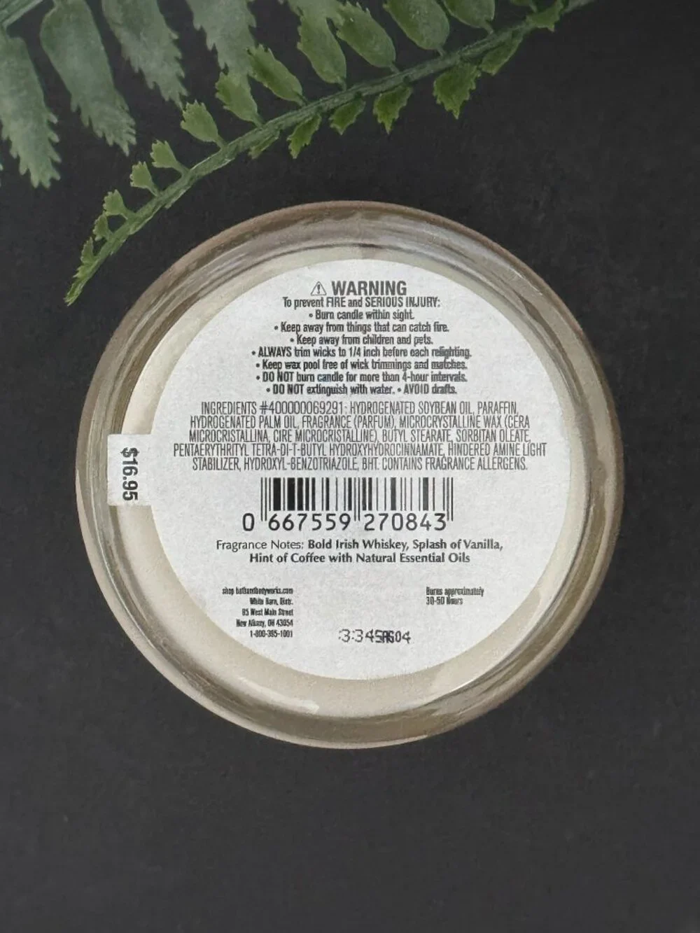 BBW Coffee & Whiskey White Barn Bath & Body Works Single Wick Candle
